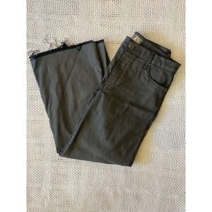 Kut from the Kloth Meg Fab Ab Wide Leg Coated Black Jeans High Rise Raw Hem 6